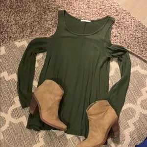 Deep green cold shoulder top